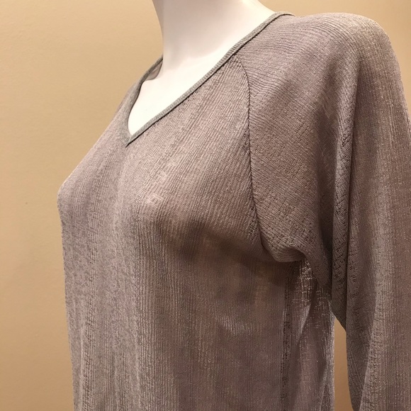 Womens Long Sleeve Blouse NEW Size XS Extra Small Grey Open Knit Semi Sheer - Picture 9 of 13